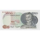 Colombia 1000 Pesos dated 1st April 1979, scarce 'R' prefix REPLACEMENT note, serial R000119610 (TBB