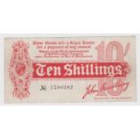 Bradbury 10 Shillings (T9, Pick346) issued 1914, Royal Cypher watermark, serial A/4 590382, No. with