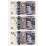 Bailey 20 Pounds (3), REPLACEMENT notes issued 2007, serial LL24 897641, LL33 841255 & LL35