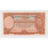 Australia 10 Shillings issued 1939, first issue with orange signatures Sheehan & McFarlane, King