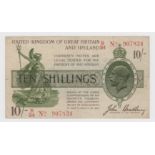 Bradbury 10 Shillings (T20, Pick350b) issued 1918, red serial No. B/24 907834, No. with dash,