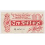 Bradbury 10 Shillings (T9, Pick346) issued 1914, Royal Cypher watermark, serial A/4 156295, No. with
