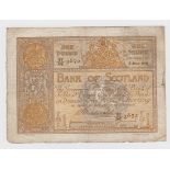 Scotland, Bank of Scotland 1 Pound dated 5th July 1916, large 'square' note with scarce early