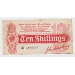 Bradbury 10 Shillings (T9, Pick346) issued 1914, ERROR with designed misplaced vertically towards