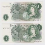 ERROR Page 1 Pound (2) issued 1970, consecutively numbered pair of mismatched serial numbers, top