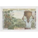 Cameroun 1000 Francs issued 1962, serial X.25 89272 (TBB B306b, Pick12b) tear at right approx