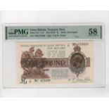 Warren Fisher 1 Pound (T24, Pick357) issued 1919, serial T/90 672499, in PMG holder graded 58 Choice