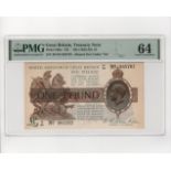 Warren Fisher 1 Pound (T31, Pick359a) issued 1923, serial H1/65 985767, in PMG holder graded 64