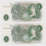 ERROR Page 1 Pound (2) issued 1970, a very scarce 'SLIP & STICK' pair of IDENTICAL mismatched serial