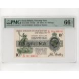Bradbury 10 Shillings (T20, Pick350b) issued 1918, red serial B/19 066583, No. with dash, in PMG
