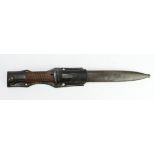 German K98 Bayonet with scabbard and reproduction leather frog. Blade & scabbard with matching