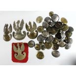 Poland - collection of various Cap Badges x5, and a quantity of various sized buttons by Polish