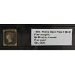 GB - 1840 Penny Black Plate 8 (B-B) four margins, no thins or creases, Fine used, cat £525