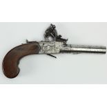 Flintlock, boxlock, turn off barrel pocket Pistol. Lockplates signed "G.Wood" and "Ripon", centre