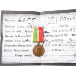Mercantile Marine Medal GV named (James Loft) Born Gravesend. Unique name