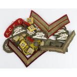Military cloth div patches and trade badges with civil defence arm bands, etc.
