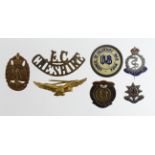 Badges (7) all military related includes R.A.M.C. silver Sweetheart, Coldstreamers Ass. Silver stud,