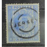 GB - 1902 Edward VII 10s stamp, SG.265 well-centred vfu with Jersey postmark.
