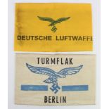 German Luftwaffe Berlin Flak helpers armband and a second Luftwaffe armband