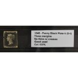 GB - 1840 Penny Black Plate 6 (D-I) three margins, no thins or creases, Good used, cat £375