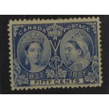 Canada 1897 QV Jubilee 50c pale ultramarine stamp, SG.134 mint light crease, cat £190.