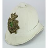 Pith Helmet a restored example re blanched, carries 24th Foot Helmet plate, complete with liner &
