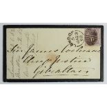 GB - 1862 mourning cover to Gibraltar franked 6d pale lilac stamp SG.70.