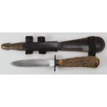 Fighting knife with stags horn grip in FS Commando style scabbard