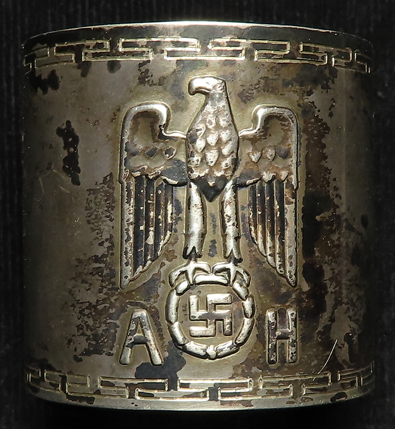 German Adolf Hitler interest a silver Napkin ring with note "From the Reichs Chancellery" has