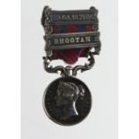 Miniature Medal - India General Service Medal 1854 with bars Bhootan and Naga 1879-80. Nice old