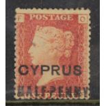Cyprus 1881 ½d-on-1d SG.7 Plate 201, unused no gum.