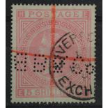GB - 1867 5s pale rose stamp, SG.127, well-centred lightly used Liverpool Exchange postmark,
