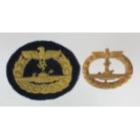German 3rd Reich U-Boat Crew Badge. Maker: Schwein Berlin & cloth patch.
