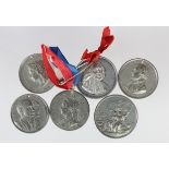 British Commemorative & Sunday School Medals (6) white metal, 19th-20thC.