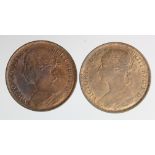 Pennies (2): 1888 EF with lustre; and 1890 lightly cleaned nEF