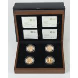 One Pound gold proof four coin set 2010/11 "Cities". FDC boxed as issued