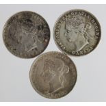 Canada (3) silver 25 Cents: 1870 aVF some corrosion, 1872H GVF, and 1890H VF some scratches and edge