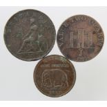 British Colonial Copper (3): Gibraltar 2 Quarts 1802 KM# Tn2.2 nVF, Ceylon One Stiver 1815 KM# 81