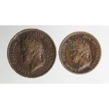 French Colonies (2): 5 Centimes 1843A VF, and 10 Centimes 1843A nVF