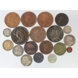 GB & World (19) coins, medals etc: 17th-20thC assortment including silver, mixed grade.