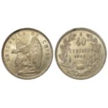 Chile 40 Centavos 1907, scarce, GEF