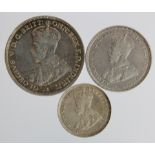 Australia (3) silver: Florin 1915H GF, Shilling 1933 GF, and Sixpence 1914 GVF. Scarce dates.