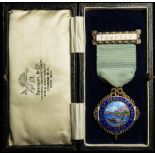 Masonic Founder's Jewel, finely enamelled, 1923 hallmarked silver gilt: Port of Hercules Lodge,