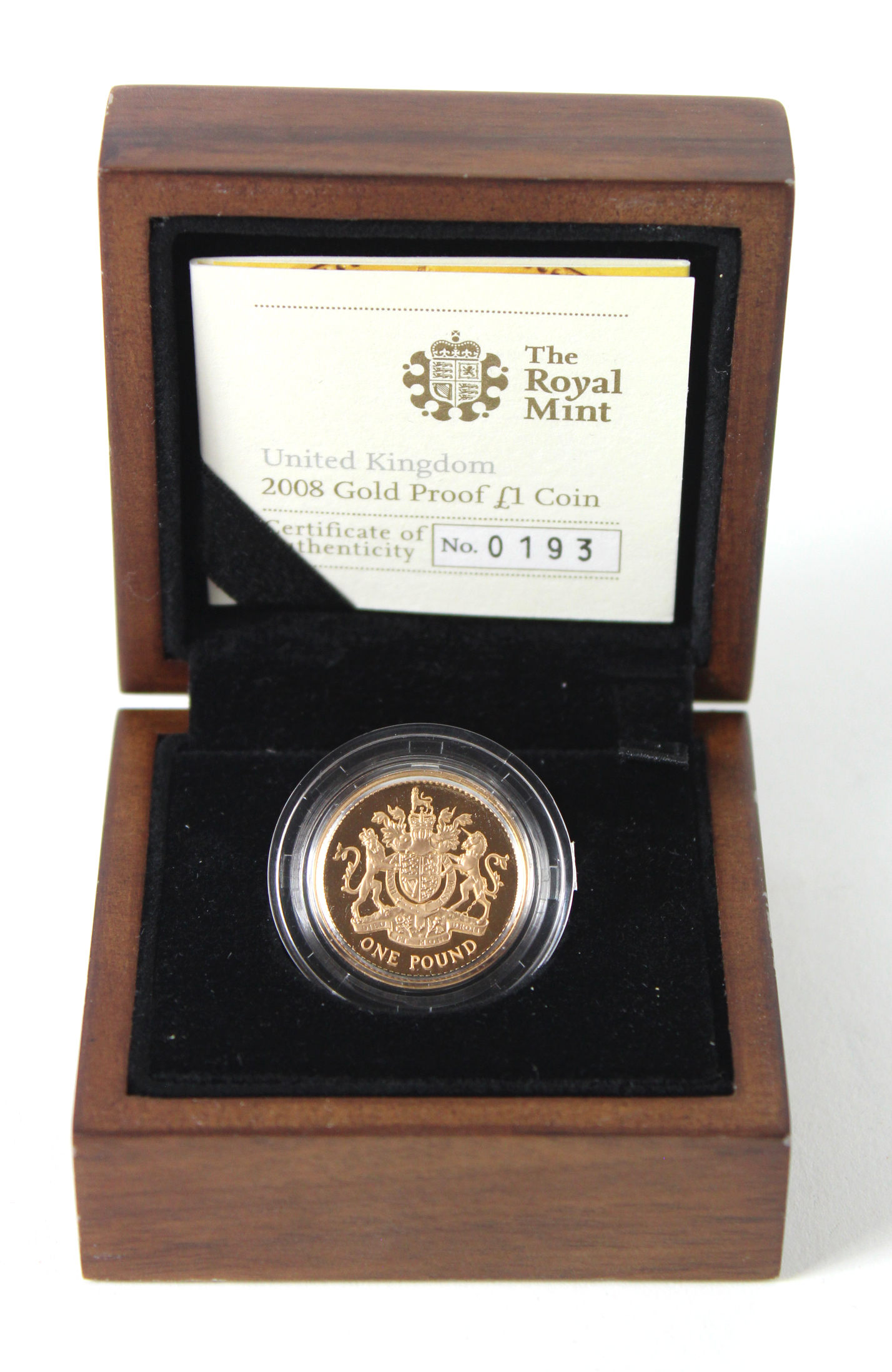 One Pound 2008 gold proof. aFDC boxed as issued