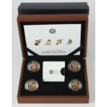 One Pound gold proof four coin set 2013/14 "Floral Collection". FDC boxed as issued
