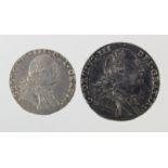 George III silver (2): Shilling 1787 with hearts, toned VF, and Sixpence 1787 with hearts, nEF