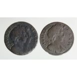 Farthings (2): 1694 VG, and 1695 Fine.