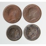 Fractional Farthings (4): Half-Farthings: 1844 x2 GVF and EF; Third-Farthings: 1827 ex-mount nVF,