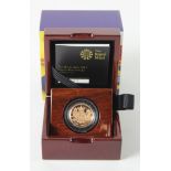 One Pound 2015 "Royal Arms" gold proof. aFDC boxed as issued