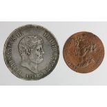 Italian States (2): Naples silver 120 Grana 1852 KM# 370, VF edge knocks, and Lucca copper 5